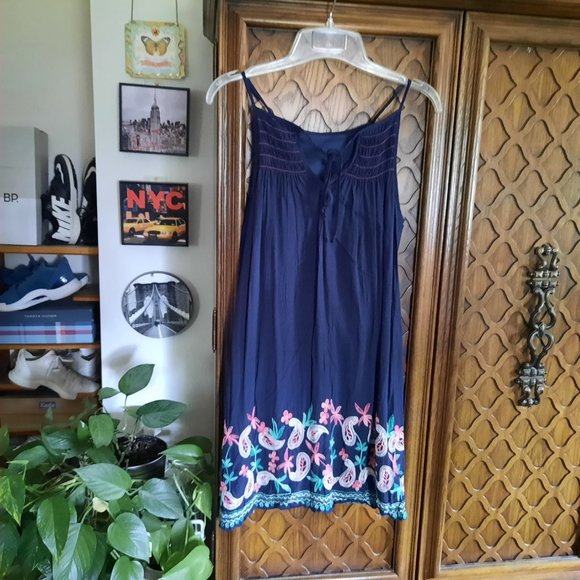 Vintage Bohemian Embroidered Halter Sundress - Navy, Size S - Picture 8 of 16